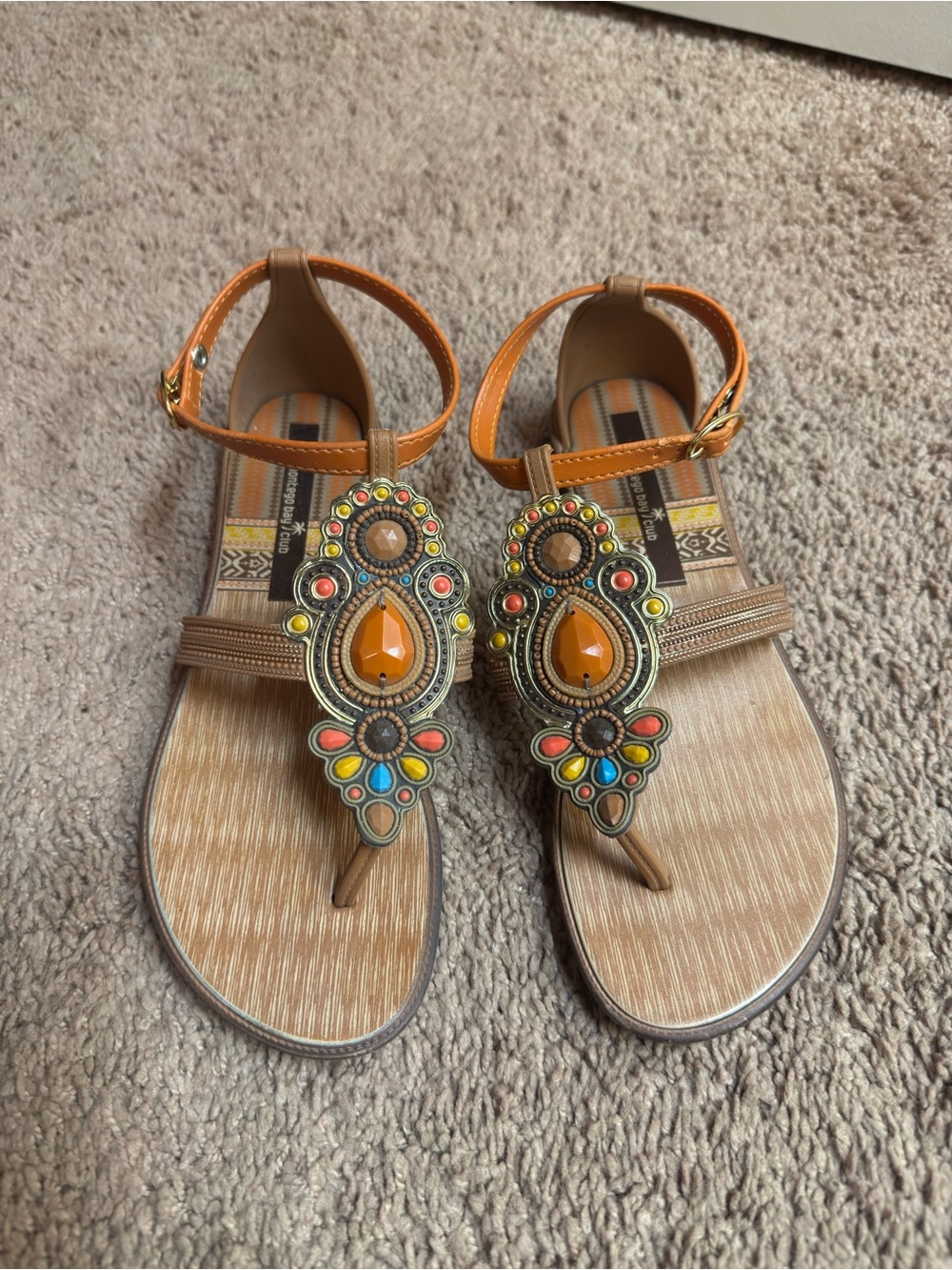 Beaded T-Strap Sandals